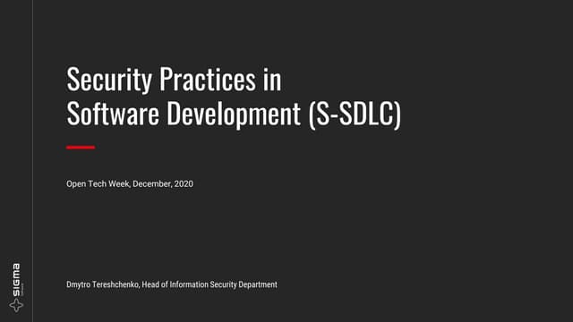 Дмитро Терещенко, "How to secure your application with Secure SDLC"