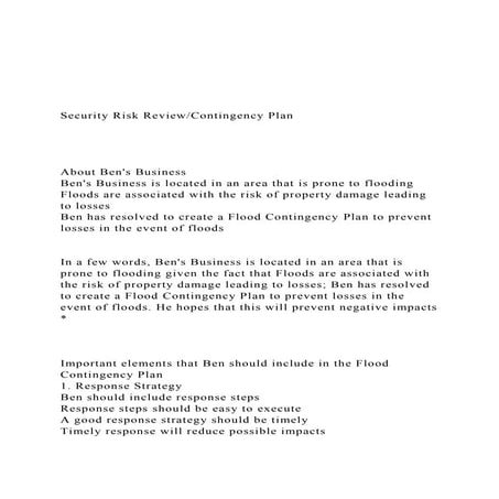 Contigency plan for risk assessment | PDF