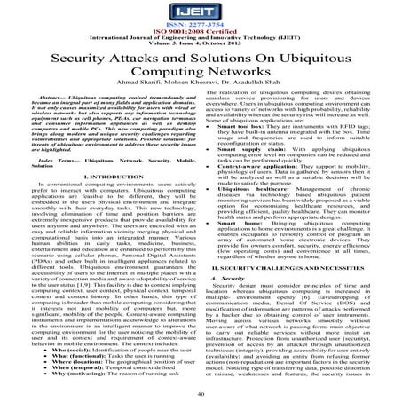 Security Attacks And Solutions On Ubiquitous Computing Networks