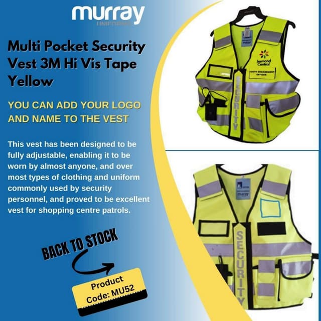 Security Vest 3M Hi Vis Tape Yellow - www.murrayuniforms.com.au
