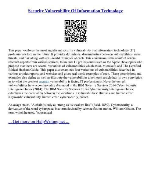 Security Vulnerability Of Information Technology