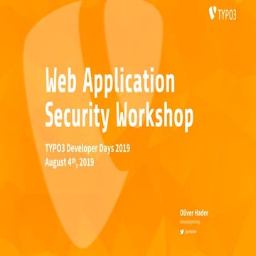 Web Application Security Workshop (T3DD19)