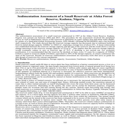Sedimentation assessment of a small reservoir at afaka forest reserve, kaduna, nigeria