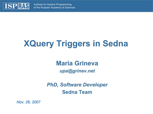 XQuery Triggers in Native XML Database Sedna