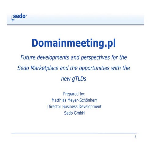 Future developements and perspectives for the Sedo Marketplace and the opport...