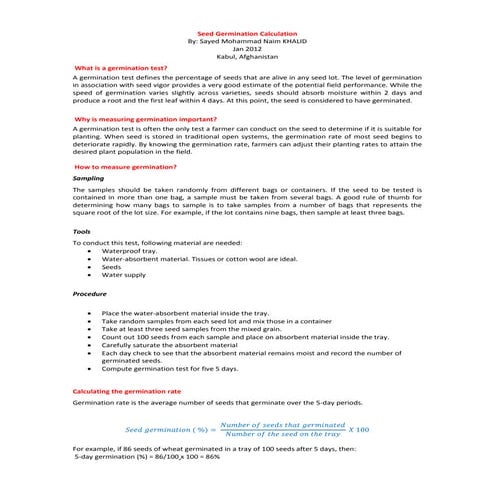 Seed germination percentage calculation