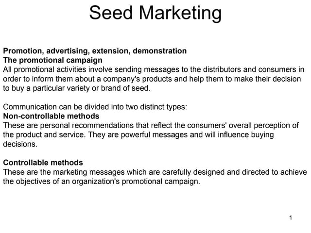 Seed marketing advertising & promotion