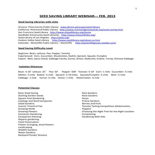 Seed saving libraries webinar links