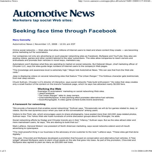 Seeking Face Time Through Facebook Automotive News