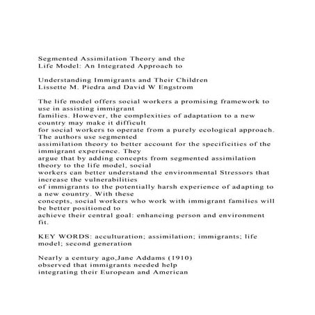 Segmented Assimilation Theory and theLife Model An Integrat.docx