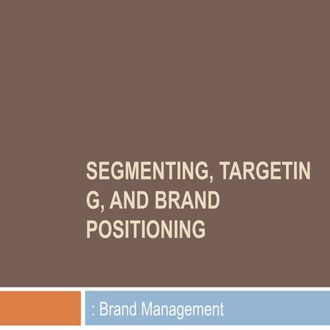 Segmenting, Targeting n Brand Positioning