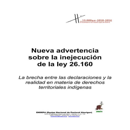 Segunda advertencia de endepa sobre la ley 26.160