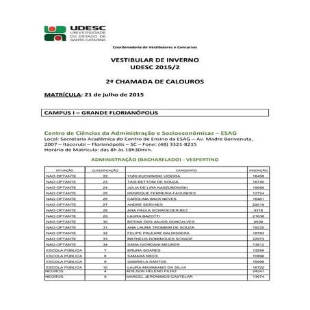 Divulgada segunda chamada do Vestibular de Inverno 2015 da Udesc