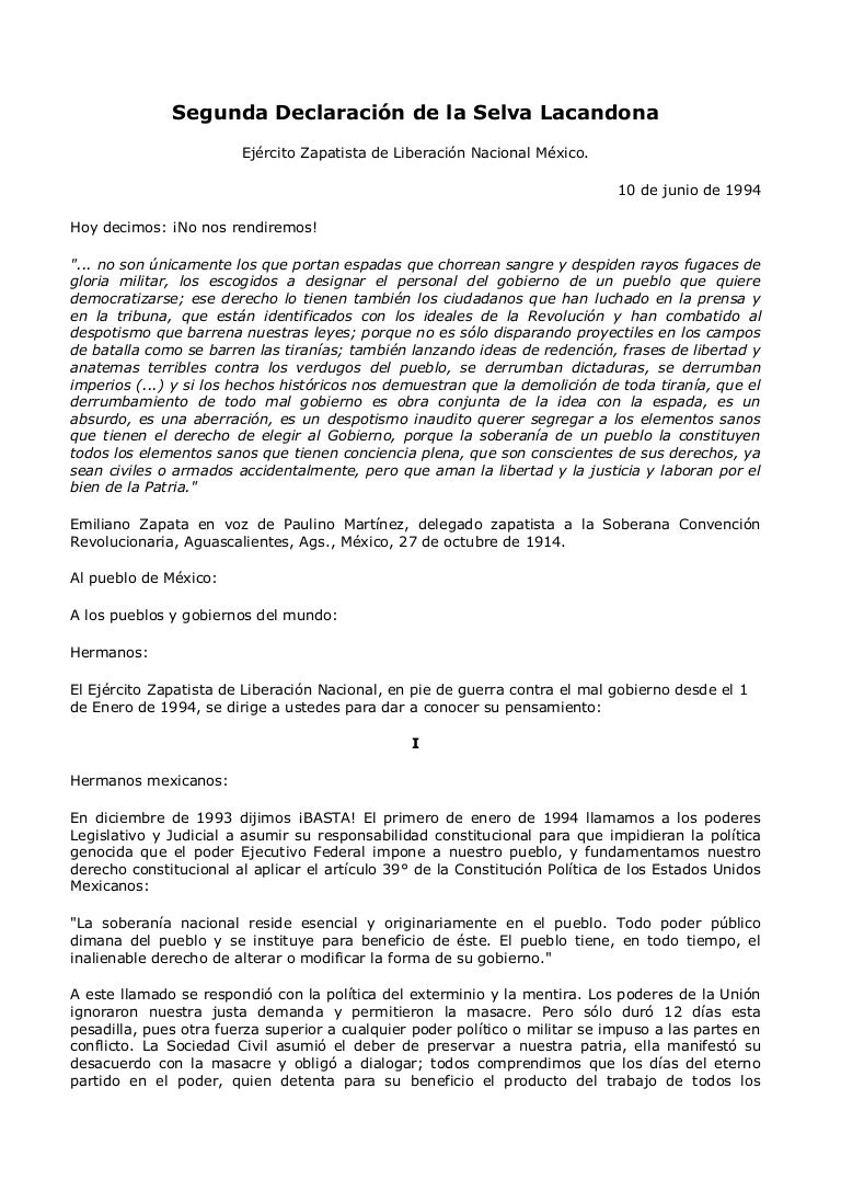 Segunda Declaracion De La Selva Lacandona
