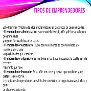 Tipos de emprendedores subarea emprendimiento