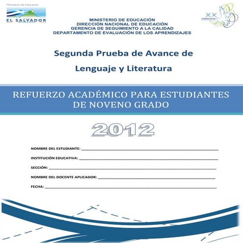 Segunda prueba de avance de 9º grado    lenguaje y literatura