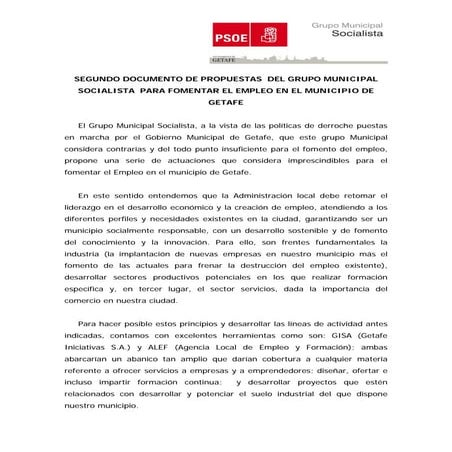 Segundo cocumento psoe para fomentar en el empleo
