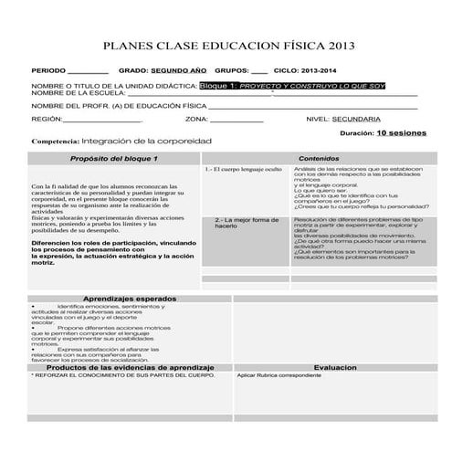 PLANEACIONES EDUCACIÓN FÍSICA SEGUNDO DE SECUNDARIA