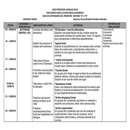 Segundo  trimestre guia de actividades ingles tercer ciclo