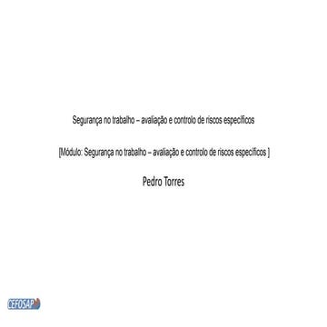 Seguran a No Trabalho Avalia o E Controlo De Riscos Especificos PDF