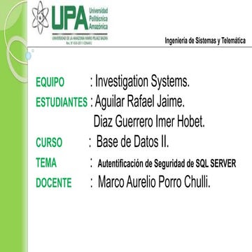 Autentificación de Seguridad de SQL SERVER