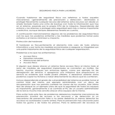 Seguridad fisica para las redes