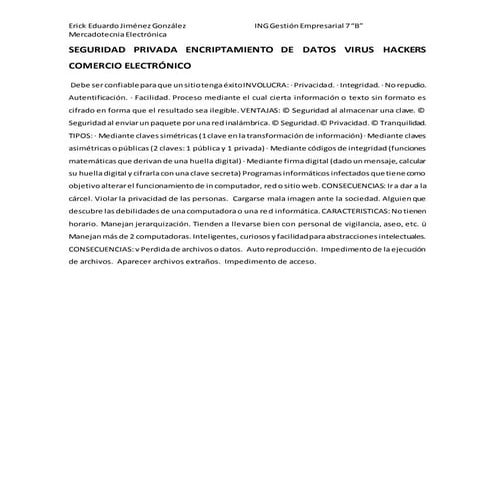 Seguridad privada encriptamiento de datos virus hackers comercio electrónico unidad 4 actividad 6 