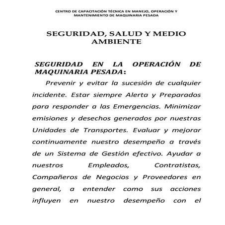 SEGURIDAD EN LA OPERACIÓN DE MAQUINARIA PESADA