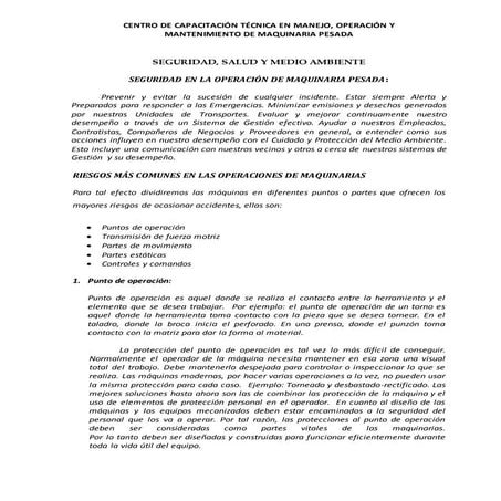 RIESGOS MÁS COMUNES EN LAS OPERACIONES DE MAQUINARIAS