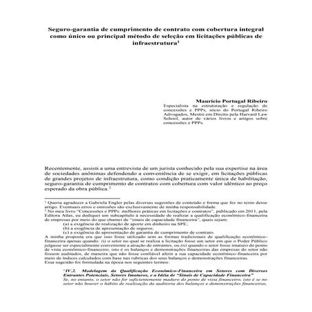 Seguro-garantia de cumprimento de contrato com cobertura integral como único ...