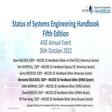 status of INCOSE Systems Engineering Handbook 5th Edition - AISE Annual Event