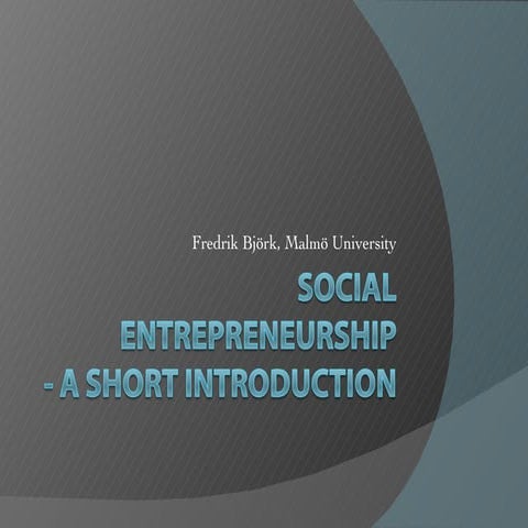 Introduction to social entrepreneurship