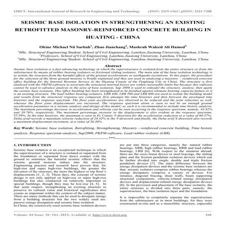 Seismic base isolation in strengthening an existing retrofitted masonry reinf...
