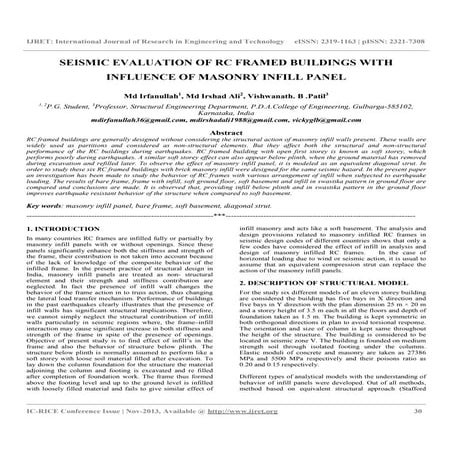 Seismic evaluation of rc framed buildings with influence of masonry infill panel