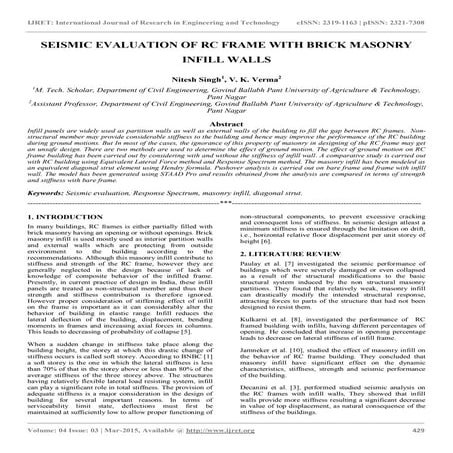 Seismic evaluation of rc frame with brick masonry infill walls