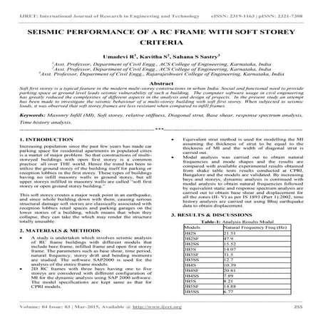 Seismic performance of a rc frame with soft storey criteria