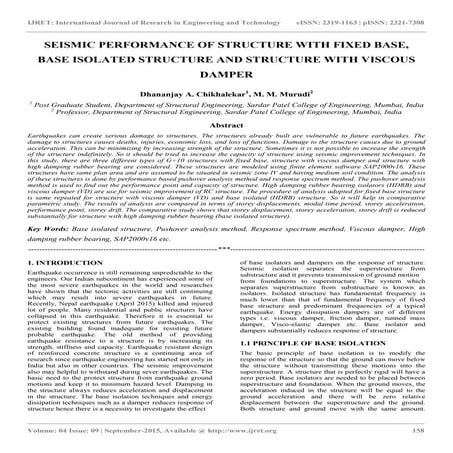 Seismic performance of structure with fixed base, base isolated structure and...