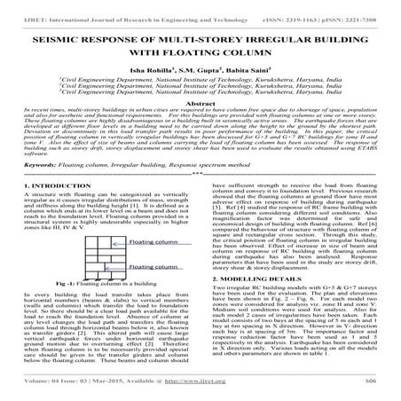 Seismic response of multi storey irregular building with floating column