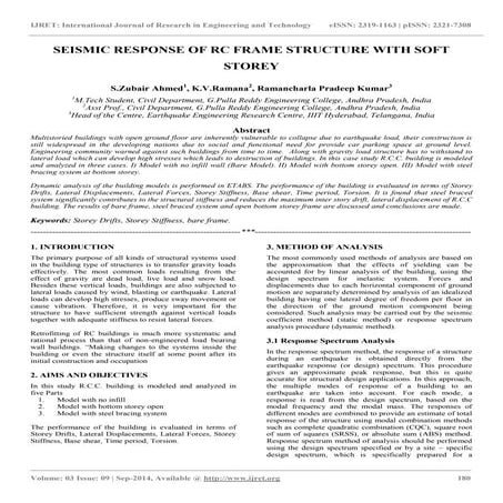Seismic response of rc frame structure with soft storey