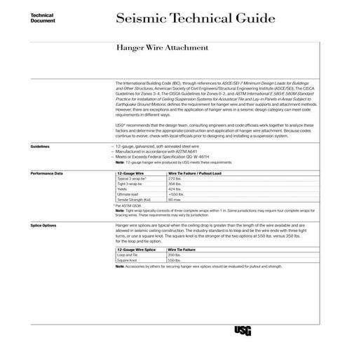 Seismic technical guide, hanger wire