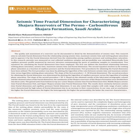 Seismic time fractal dimension for characterizing Shajara Reservoirs of The P...