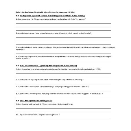 Sejarah Tingkatan 2 Bab 1 Latihan Subjektif