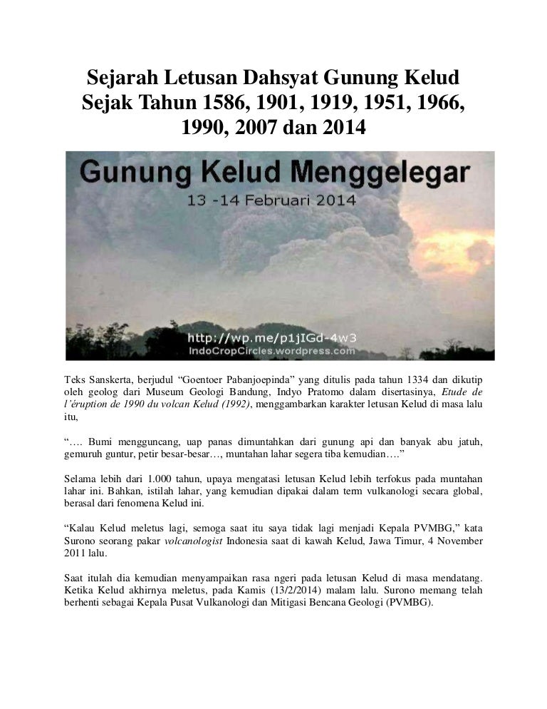 Sejarah Letusan Dahsyat Gunung Kelud Sejak Tahun 1586