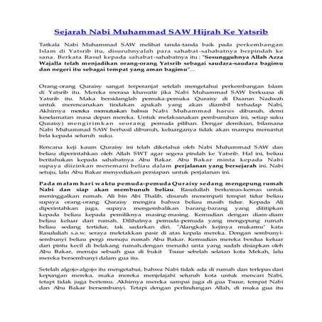 Sejarah Nabi  Muhammad SAW hijrah ke yatsrib