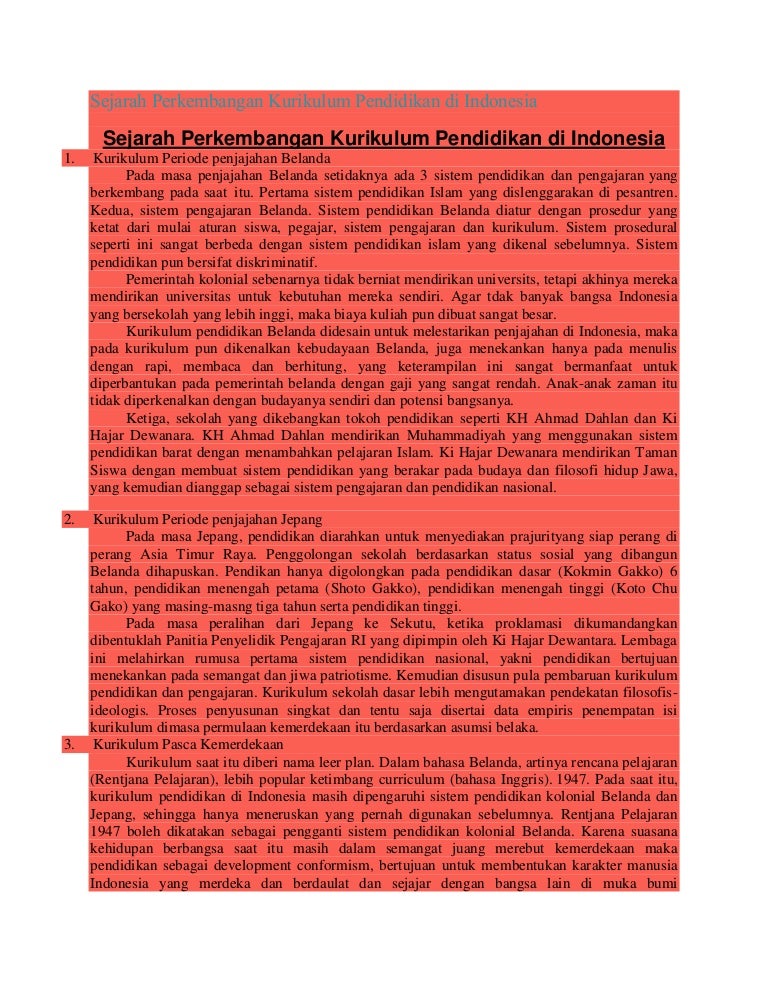 Sejarah perkembangan kurikulum pendidikan di indonesia