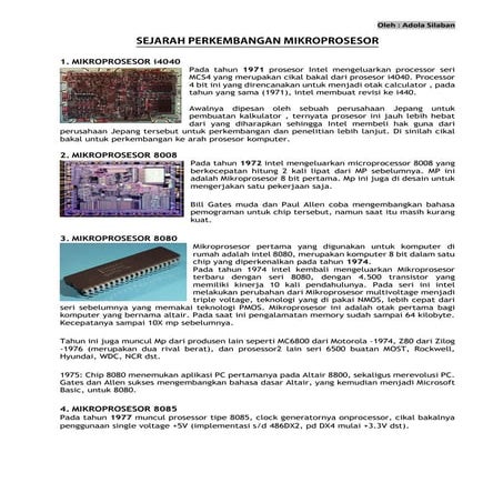 Sejarah perkembangan mikroprosesor