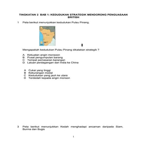Sejarah Tingkatan 2 Bab 1 Latihan Objektif