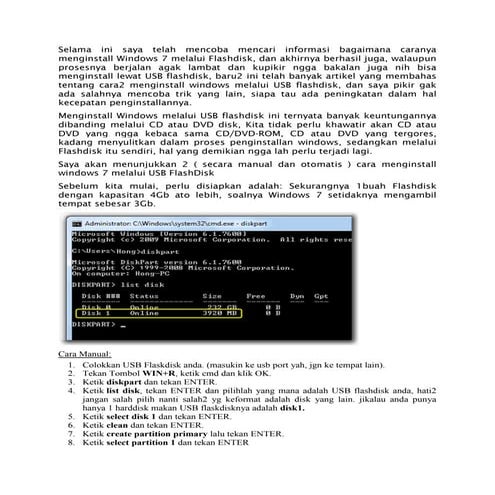 menginstall windows 7 melalui flashdisk