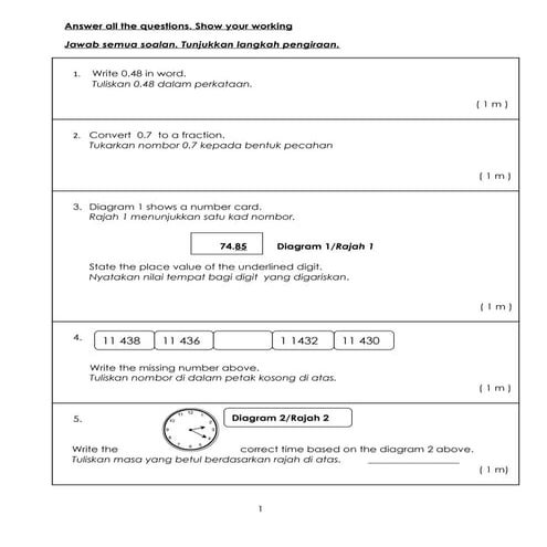 Ujian Selaras tahun 4 Matematik