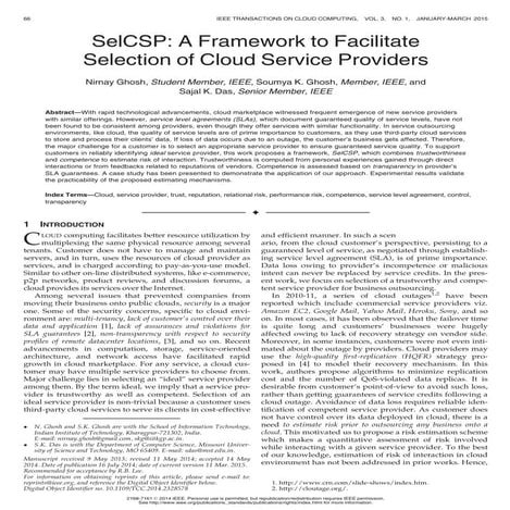 SelCSP: A Framework to Facilitate Selection of Cloud Service Providers
